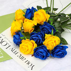 Yellow Fake Roses Artificial Flowers - 16 Pcs Fake Artificial Roses Silk Flowers with Stems for Home Wedding Hotel Office Centerpiece Decor