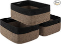 Storage Baskets for Organizing 3 Pack, Woven Baskets for Shelves, Closet Organizer Bins Empty Gift Basket Toy Storage for Toys, Books, Towels, Clothes, 15"x11.42"x6.7", Black & Yellow