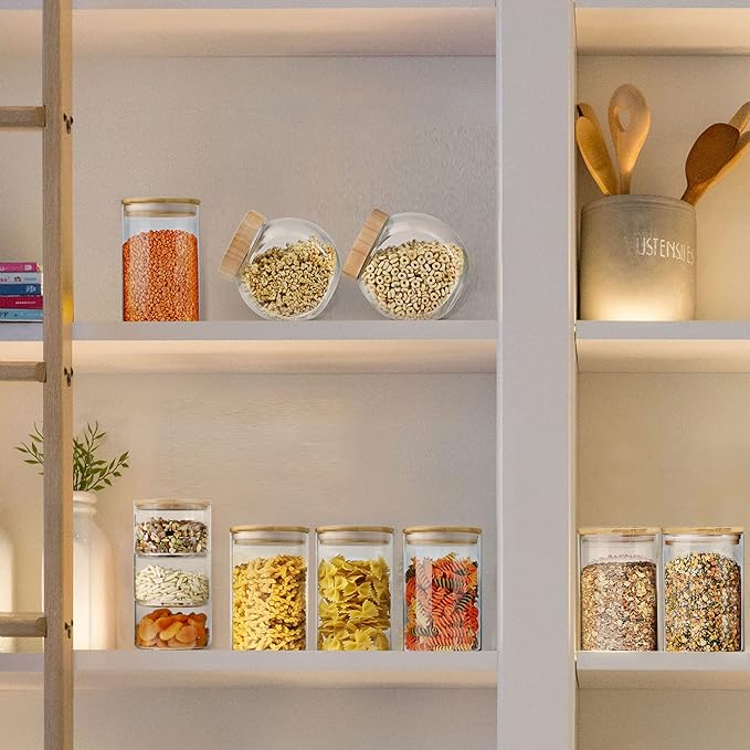 Urban Green Glass Jars with Airtight Lids, Airtight Glass Canisters with Locking Lids, (Bamboo-6P-26oz)