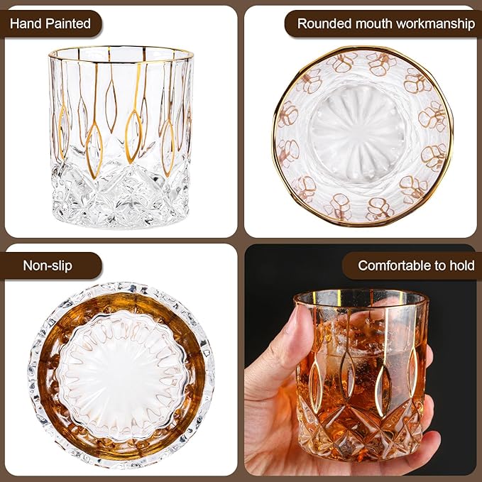 Gold Rim Whiskey Glasses Set of 2,Crystal Old Fashioned Glasses-Luxury Gold Collection,Perfect for Scotch Bourbon Rocks Cognac Vodka Gin Tequila Rum Liquor,Whiskey Gifts for Men