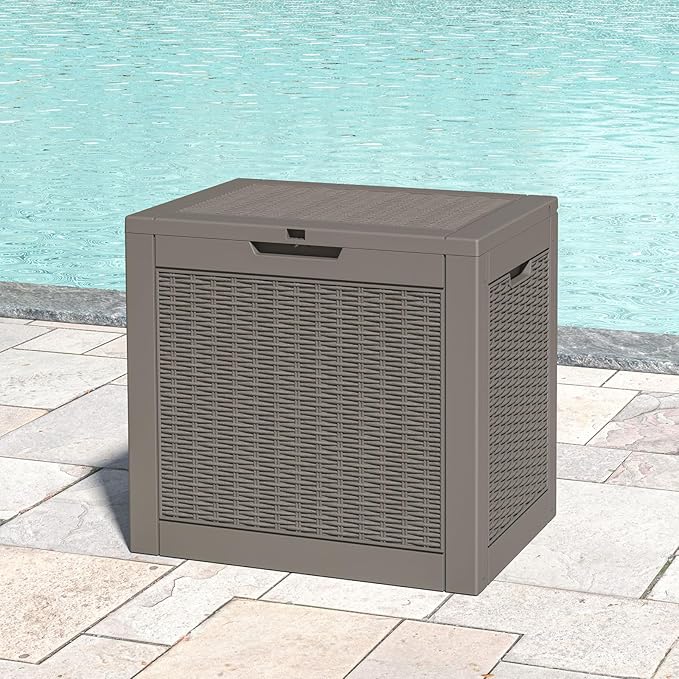31 Gallon Deck Box, Resin Outdoor Storage Box, Waterproof and UV Resistant Deck Box, Lightweight Storage Box for Garden Tools, Pool Supplies