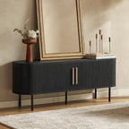 mopio Quin TV Stand, Mid Century Modern for 55/60/65 inch TV, Farmhouse TV Stand, Entertainment Center with Storage, TV and Media Console for Living Room (Black, 59" Tambour)
