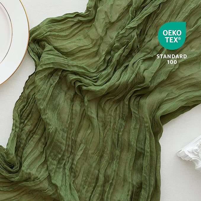 Sioloc 5 Pack Moss Green Cheesecloth Table Runner Fall Autumn Decor for Home 10ft Table Cloth for Tea Wedding Birthday Party Baby Bridal Shower Halloween Thanksgiving