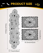 eZAKKA Halloween Table Runner with 4Pcs Placemat, Black Lace Spider Web Table Runners for Parties Gothic Spooky Home Decorations, 18 x 72 Inch