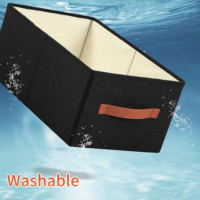 linen closet organizers and storage, 3 Pack Large Storage Baskets, Washable, Clothing Storage Bins with Handle, Closet Organizer for Storage Sweater,Sheets (Black, 16"x9½"x6¾")