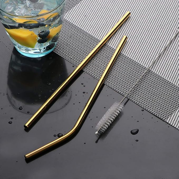 Travel Utensils Set with Case Reusable Portable Cutlery Set Stainless Steel 8pcs Including Dinner Knife Fork Spoon Chopsticks straws(Gold)