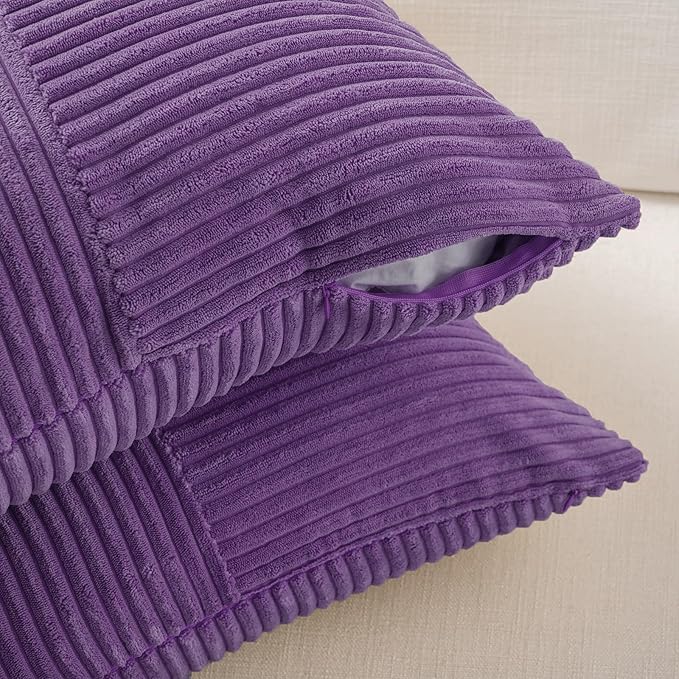 Fancy Homi 2 Packs Purple Euro Decorative Throw Pillow Covers 26x26 Inch for Living Room Couch Bed, Farmhouse Boho Home Decor, Soft Corss Corduroy Patchwork Textured Square Cushion Case 66x66 cm