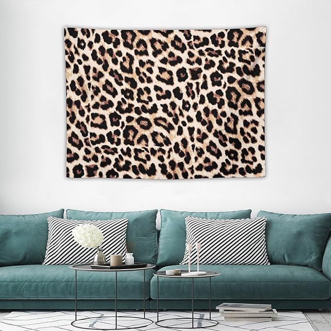 HZOHNAGO Leopard Print Tapestry Rustic Brown Leopard Wild Animal Printed Wall Tapestry Painting Wall Hanging for Bedroom Living Room Dorm 40" W x 30" H