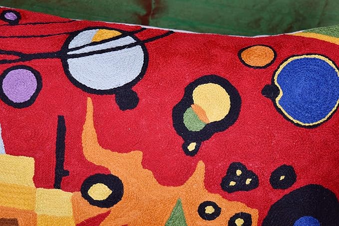 Lumbar Kandinsky Red Pillow Cover | Heavy Red Space Modern Throw Pillows Chair Cushion | Red Contemporary Pillow | Red Farmhouse Pillows | Modern Couch Pillow | Handmade Wool Size 14x20