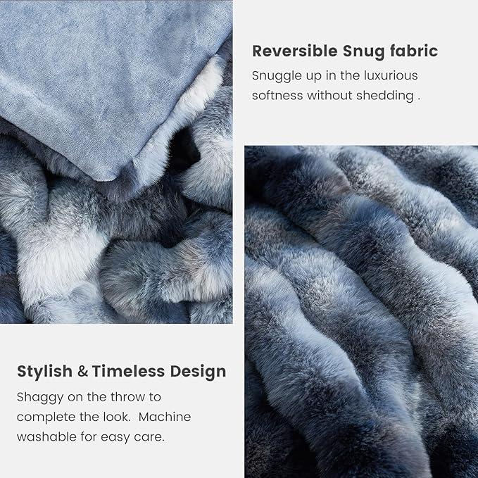 Cozy Bliss Faux Fur Throw Blanket for Couch, Fuzzy Soft Plush Thick Bubble Blanket for Sofa Bedroom Living Room, 108 * 90 Inches Tie Dye Blue