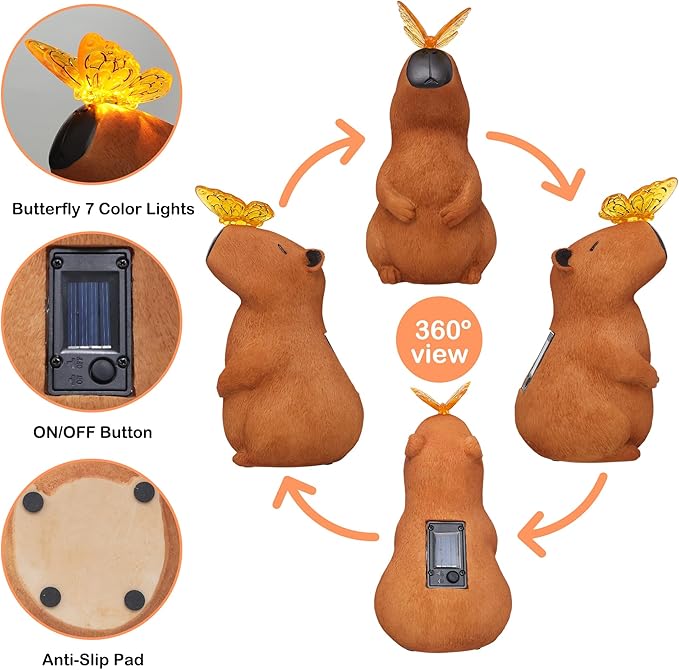Attivolife Garden Solar Outdoor Statues Capybara Light, Outside & 7 Color Change Lamp, Patio Easter Ornament for Lawn Balcony Porch Yard Art Decor, for Mom Grandma