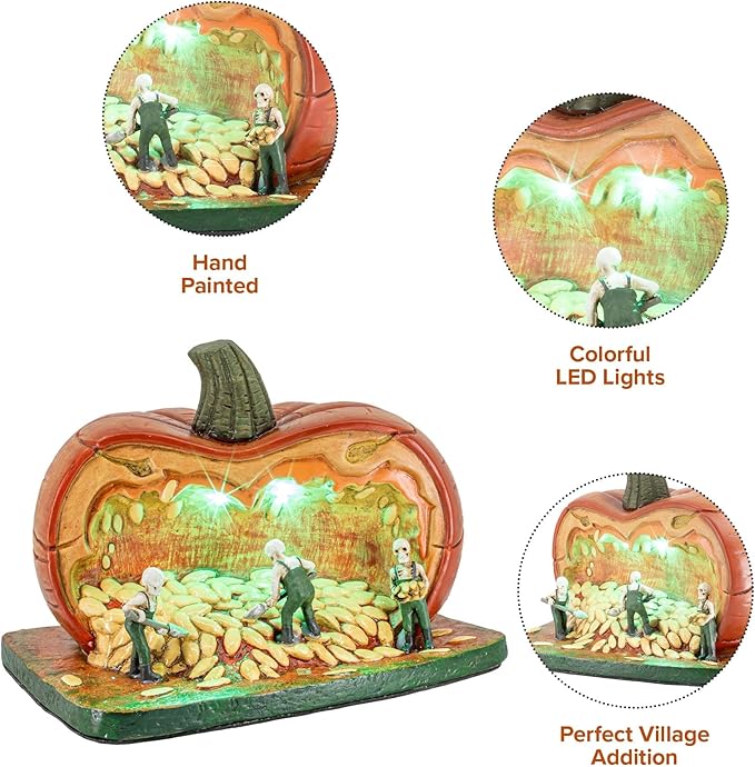 Gourd Gathering Ghouls Pumpkin Theme Spooky Halloween Village Porcelain Colorful LED Lights 7.75" x 6" x 5.75"