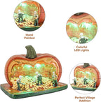 Gourd Gathering Ghouls Pumpkin Theme Spooky Halloween Village Porcelain Colorful LED Lights 7.75" x 6" x 5.75"