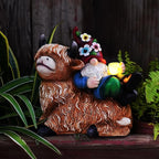Garden Gnomes Decor Outdoor Statues Gnome on Highland Cow Hold Solar Cup Light Outdoor Decorations for Patio,Yard and Gift for Mom