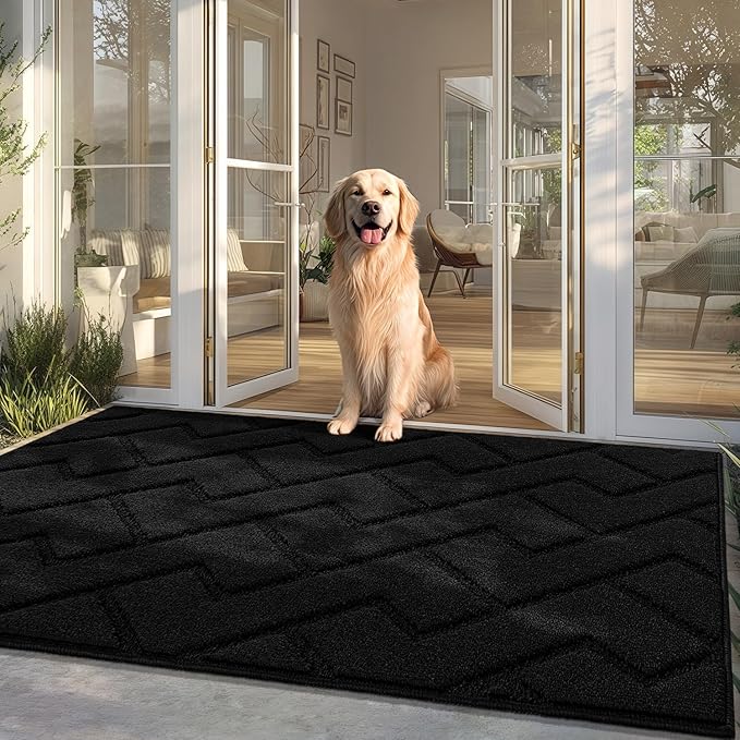 hicorfe Front Door Mat Outside Entrance,36"x59" Absorbent Muddy Dirt Resist Welcome Door Mats Outdoor Indoor,Stain and Fade Resistant,Non Slip Backing Entry Mat Doormat for Entryway(Black)