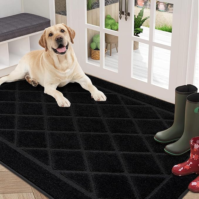 BEQHAUSE Dirt Trapper Door Mat 36" x 60", Doormat Non-Slip Entryway Rugs Washable, Dog Door Mat Stain Resistant and Absorbent Welcome Floor Mat for Front Back Door, Muddy Wet Shoes & Paws, Black