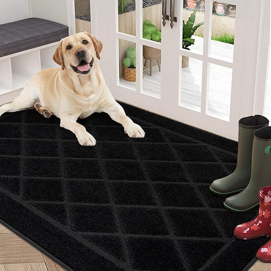 BEQHAUSE Dirt Trapper Door Mat 36" x 60", Doormat Non-Slip Entryway Rugs Washable, Dog Door Mat Stain Resistant and Absorbent Welcome Floor Mat for Front Back Door, Muddy Wet Shoes & Paws, Black