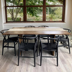 Wishbone Chair, Solid Wood Armrest Woven Seat Chair, Kitchen & Dining Chair, Wishbone Y Black Chairs - Set of 1 (Ash Wood - Black)