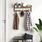 AMBIRD Wall Hooks with Shelf 26.57inch Entryway Wall Hanging Shelf Wood Coat Hooks for Wall with Shelf Coat Rack Wall Mount Rack with 5 Dual Hooks 3 Key Hooks Mail Organizer and Key Rack Key Holder