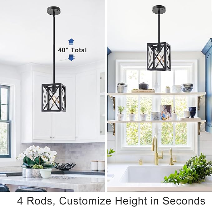 Farmhouse Lantern Pendant Light Fixtures Ceiling Hanging Rustic Chandelier Black (1 Light)
