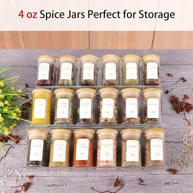 Spice Jars with Labels, 35 Pcs 4 oz Glass Spice Jars with Bamboo Lids, Minimalist Stackable Airtight Spice Containers with 426 labels for Home Kitchen, Pantry, Spice Cabinet, Drawer, Rack