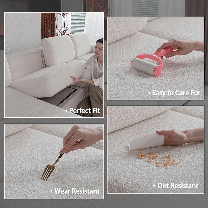 Couch Cushion Covers for Sectional Sofa, Stretch Soft Sofa Slipcovers Washable Wear-Resistant Universal Furniture Protector for Living Room(3 Seaters Covers, Ivory)