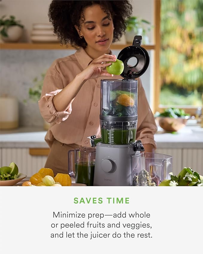 Nama J2 Cold Press Juicer – Self Feeding for Hands-Free Operation with Wide Mouth Hopper for Whole Recipe Loading, Zero Waste Masticating Juicer For More Juice, Less Pulp – Easy Cleanup & Assembly