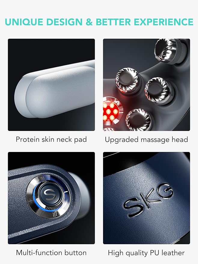 SKG Cordless Neck Massager for Pain Relief Deep Tissue Vibration Foldable Travel Massager,Portable 9D Neck Massager for Office Gifts for Men and Women