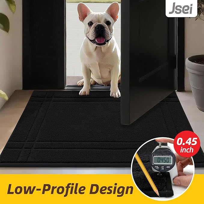JSEI Entryway Rugs Doormat 32"x48", Non-Slip Dirt Trapper Door Mats Indoor, Washable Absorbent and Stain Resist Welcome Floor Mat for Front Door, Dog Door Mat, Muddy Wet Shoes & Paws, Black