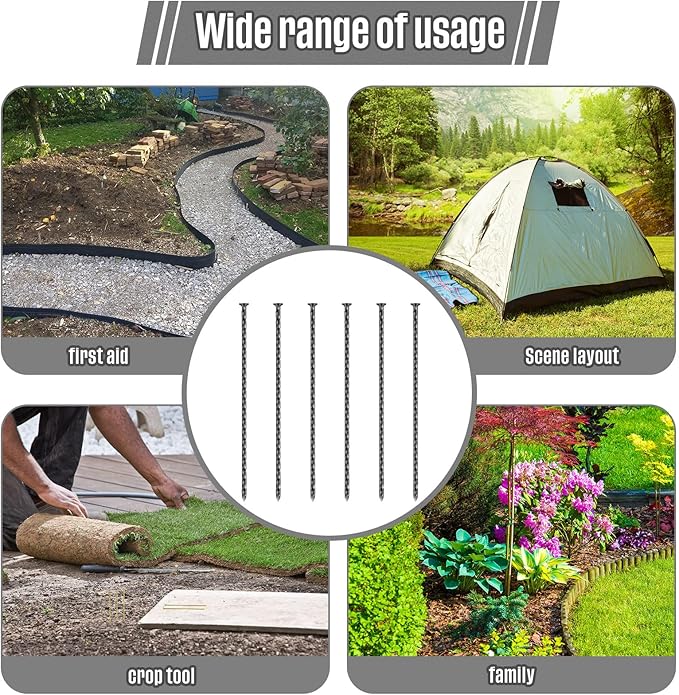200 Pcs Metal Nails 8 Inch Artificial Spikes Galvanized Spiral Landscape Stakes Edging Spikes Garden Stakes for Fake Landscaping Grass Ground Lawn(Black)