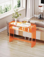 Acrylic Console Table, Entryway Table with Storage Shelves (1, 39.4 * 31.5 * 11.7 inches) (Orange)