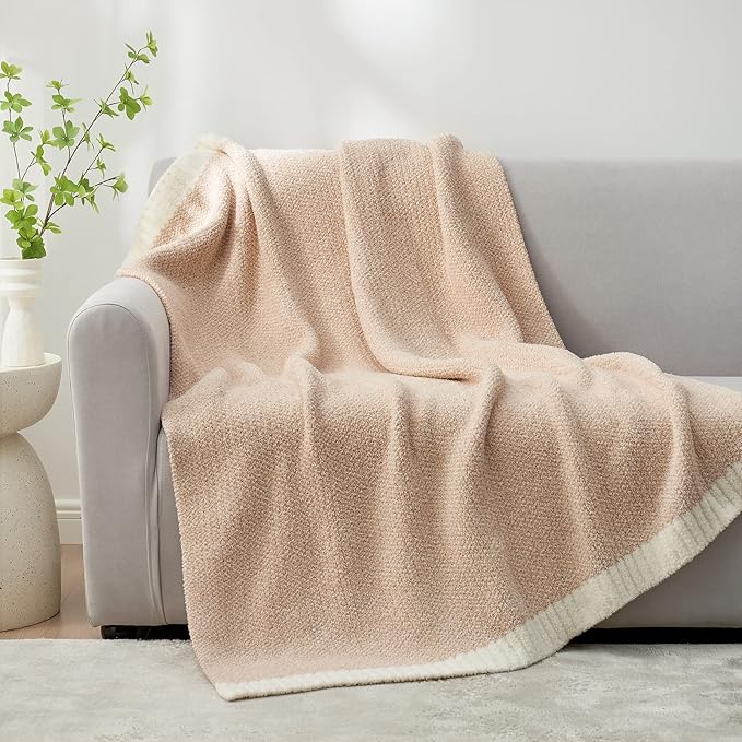 Snuggle Sac Heather Beige Throw Blankets Luxurious Microfiber Fabric, Reversible Super Soft Throws Warm Cozy Knit Fuzzy Plush Throw Blanket for Couch, Bed, Sofa, Camping, Beige,50x60 inches