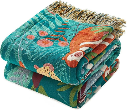 MSGKV Throw Blanket for Couch Cotton Muslin Breathable Animals Blanket 50"x60" Sofa Chair Blankets for All Seasons Lightweight Farmhouse Blankets Home Decor