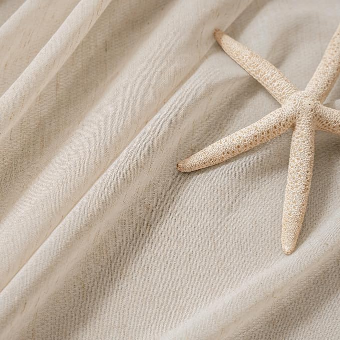 FMFUNCTEX Linen Sheer Curtains for Bedroom, Taupe Curtains 63 Inch Length for Living Room, Brown Farmhouse French Flax Blend Window Draperies, Rod Pocket 2 Panels Set