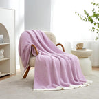 Snuggle Sac Lilac Throw Blanket for Couch, Super Soft Warm Blankets Cozy Knit Fuzzy Lightweight Throws for Sofa, Bed, Living Room, Heather Lilac, 50x70 inches