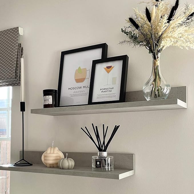 Mobili Fiver, Set of 2 Rachele Shelves, 31.49 in, Concrete Effect, Grey, Made in Italy