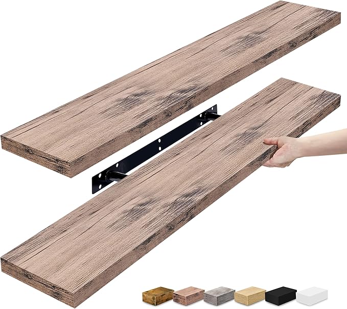 Sorbus Floating Shelves for Wall - 35 Inch Long Bathroom Shelves, Wall Decor for Bedroom, Kitchen, Living Room & Book Storage - Mounted Floating Shelf with Invisible Brackets (Mahogany, 2 Pack)