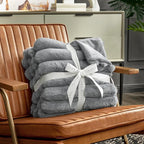 Cozy Bliss Faux Fur Throw Blanket for Couch, Cozy Warm Plush Striped Blanket for Sofa Bedroom Living Room,50 * 60 Inches Grey