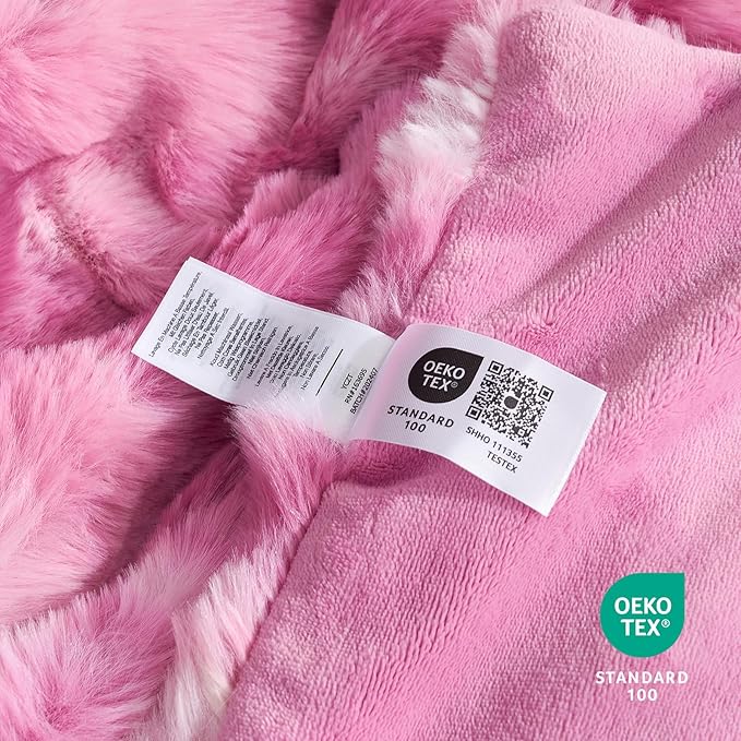 Cozy Bliss Faux Fur Throw Blanket for Couch, Fuzzy Soft Plush Thick Bubble Blanket for Sofa Bedroom Living Room, 50 * 60 Inches Tie Dye Pink