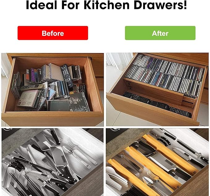 ANTOWIN Bamboo Drawer Dividers Organizers 16pcs, Expandable Drawer Separators Splitter, 17-22 inches Long Adjustable Spring-loaded Organizer for Large Utensil, Clothes, Tools Drawers (8+8)