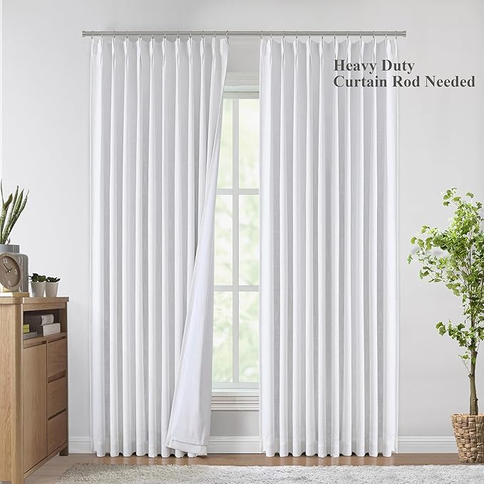 Vision Home White Pinch Pleated Full Blackout Curtains 60 inch Wide Thermal Insulated Window Curtains for Living Room Bedroom Room Darkening Pinch Pleat Drapes with Hooks Back Tab 1 Panel 60" Wx63 L
