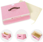 ANMINY Storage Bin with Lid Storage Boxes with PU Leather Handles PP Plastic Board Decorative Foldable Lidded Cotton Linen Fabric Home Cubes Baskets Closet Organizer Container - Pink, Large Size