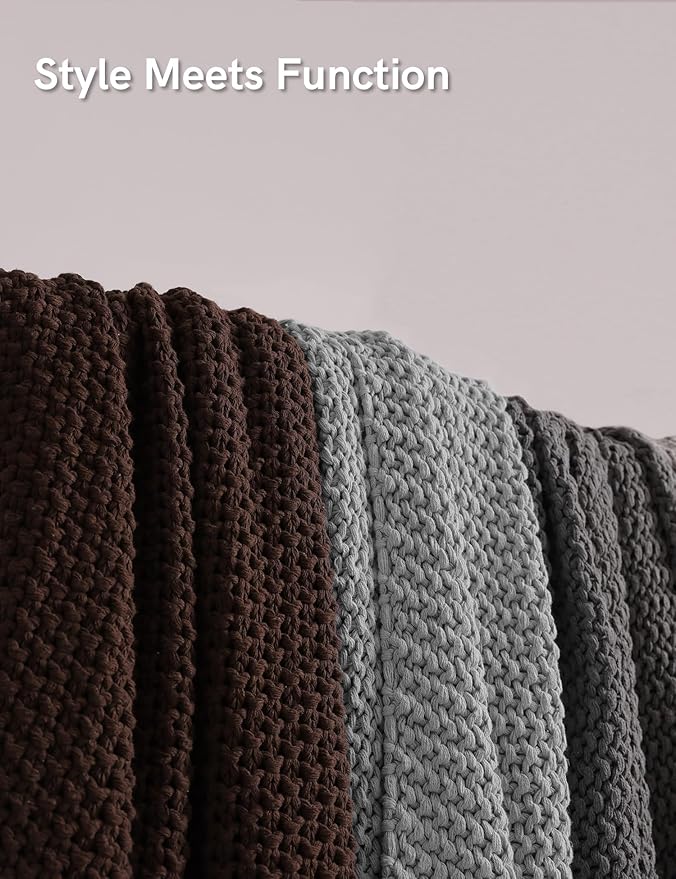 YnM Chunky Cotton Knit Throw Blanket, Cable Knit Throws for Bed Couch Sofa, Comfy & Relaxing, Decorative Piece for Farmhouse Modern Boho Rustic Scandinavian Chic Vibe, Quarry Grey 80x87 Inches