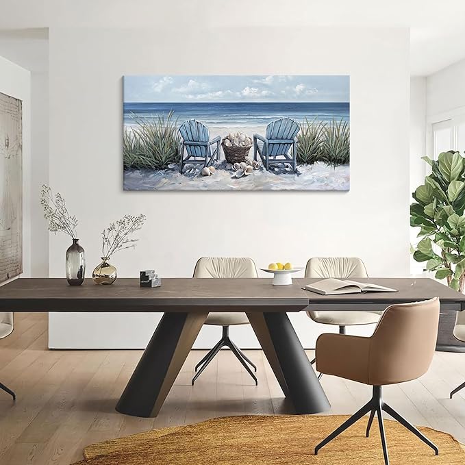 HGUAOA Coastal Wall Art - Large Landscape Wall Pictures for Living Room, Bedroom Pictures, Ocean Beach Artwork, Blue Wall Art, Above Bed Decor, Coastal Landscape Wall Decor, Beach Pinting