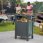 Domi Grill Carts Outdoor with Storage and Wheels, Whole Metal Portable Table and Storage Cabinet for BBQ,Deck,Patio,Backyard(Dark Grey)