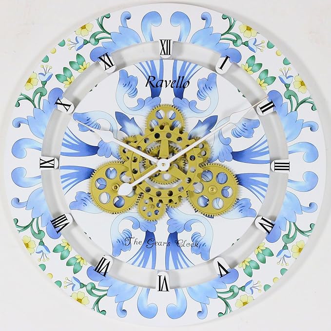 The Gears Clock Wall Clock Italy Collection with Moving Gears (Ravello, 24 inch Round)