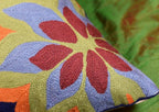 Blue Floral Pillow Cover | Navy Flower Throw Pillow | Outdoor Suzani Cushions | Hand Embroidered Chair Cushion | Wool Size - 18x18