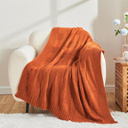 CozeCube Check Knit Throw Blanket, Rust Orange Checkered Throw for Couch, Decorative Christmas Soft Cozy Warm Knitted Blanket for Bed Sofa Living Room, 60"X80"