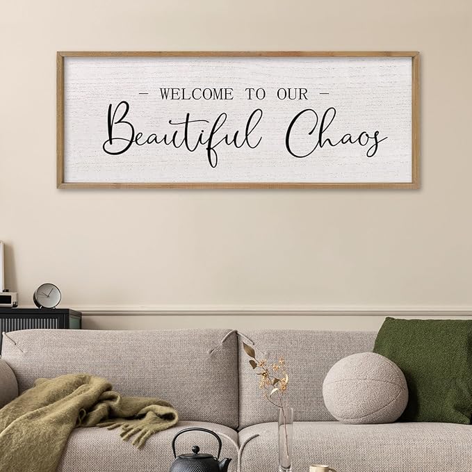 comurdyo Welcome To Our Beautiful Chaos Wall Decor Art 32"X12" for Home Entryway Sign Large Wood Framed Wall Hanging (Wood)