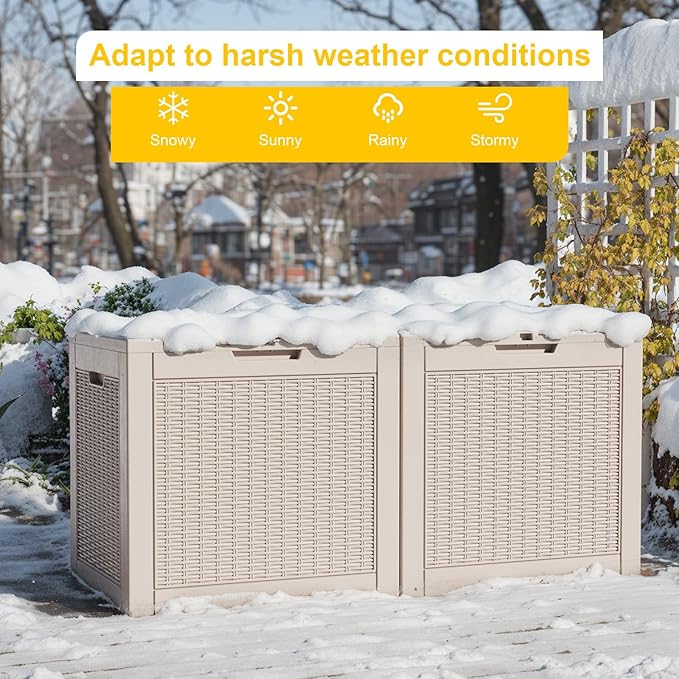 DRATO 31 Gallon Deck Box, Outdoor Storage Box for Patio Cushion, Sports Equipment, Garden Tools, Waterproof Resin Storage Box (Light Brown)